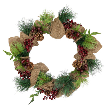 Iced Berries and Burlap Artificial Christmas Pine Wreath, 18-Inch, Unlit
